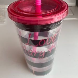 New Mary Kay cup plastic BPA free I love my Mary Kay black stripe pink straw lid